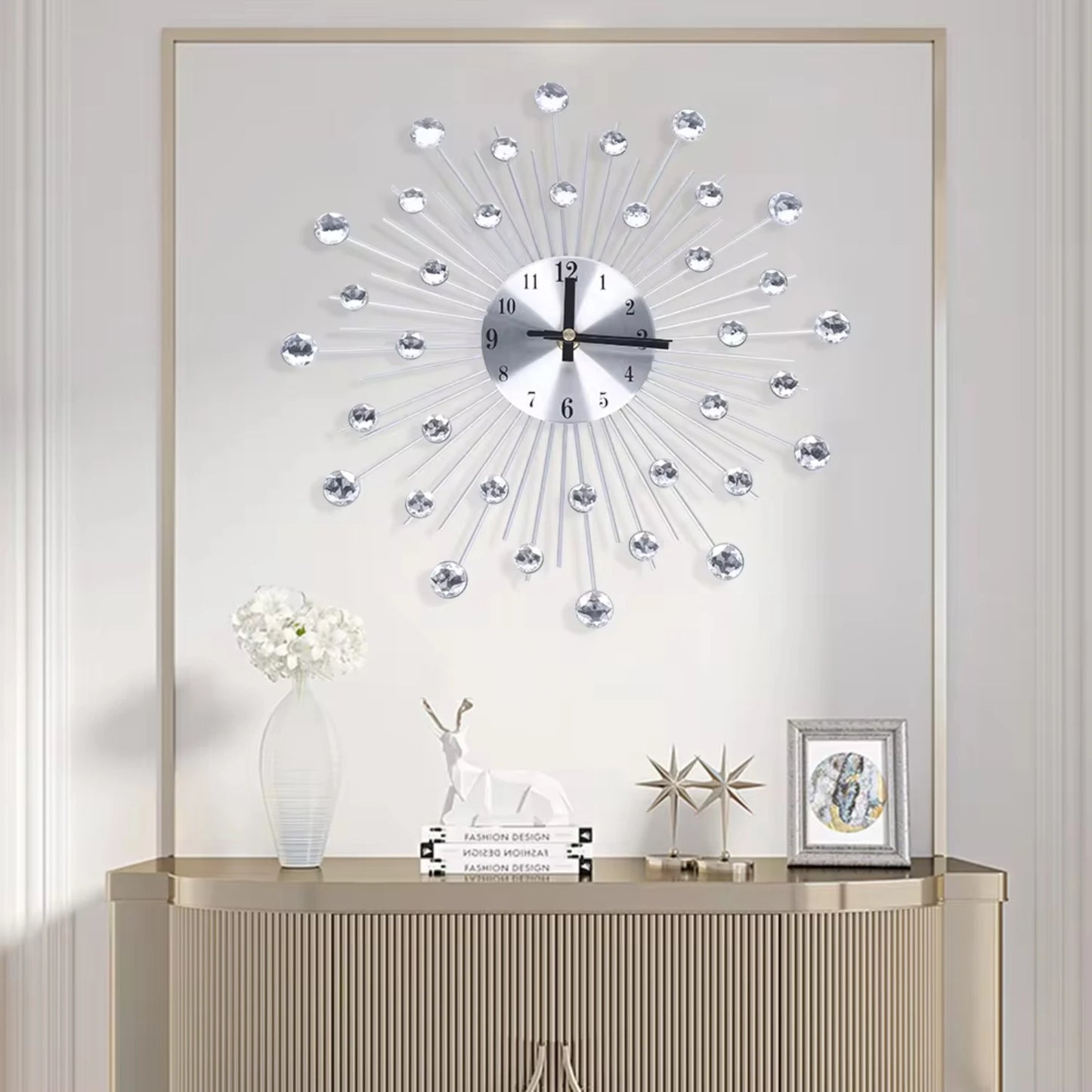 Silver Crystal Non-Ticking  Wall Clock