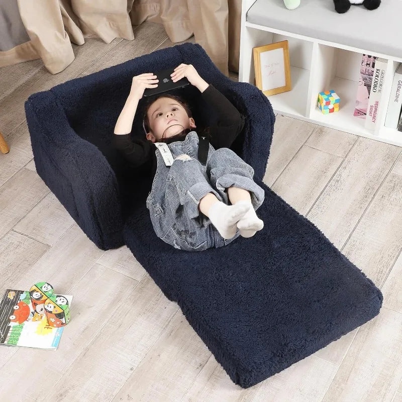 Kid's 2-in-1 Soft Sherpa Fold Out, Convertible Sofa to Lounger