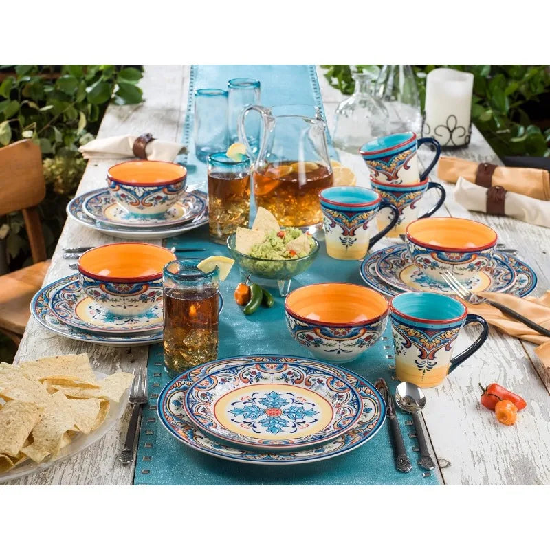 Spanish Floral Design16 Piece Dinnerware Set, Service for 4