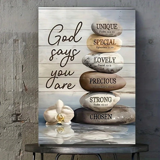 1pc Zen Stone Design Inspirational Bible Verse Canvas Wall Art - Size Optional