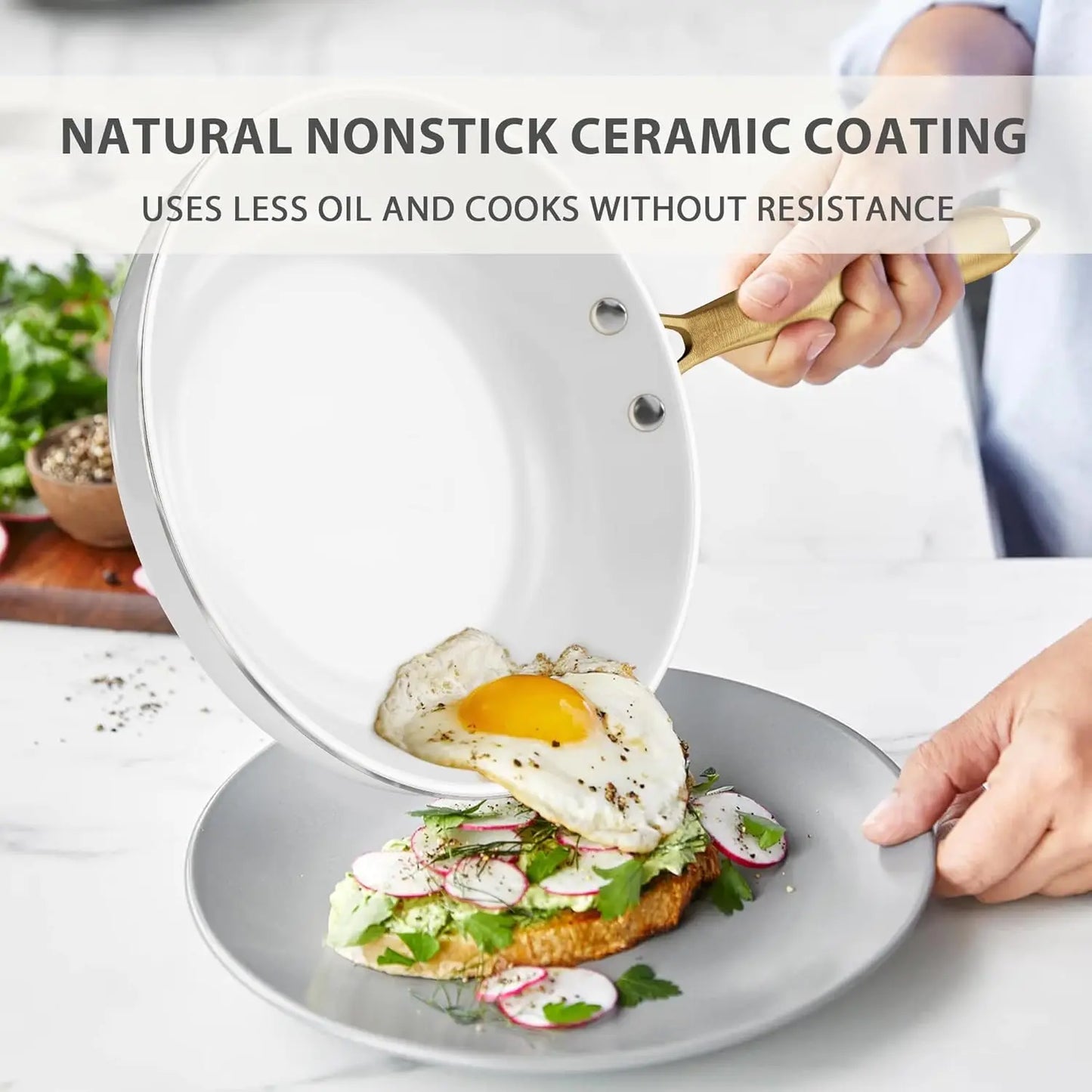 Dutch-white Ceramic Cookware Set with Cooking Utensils Set