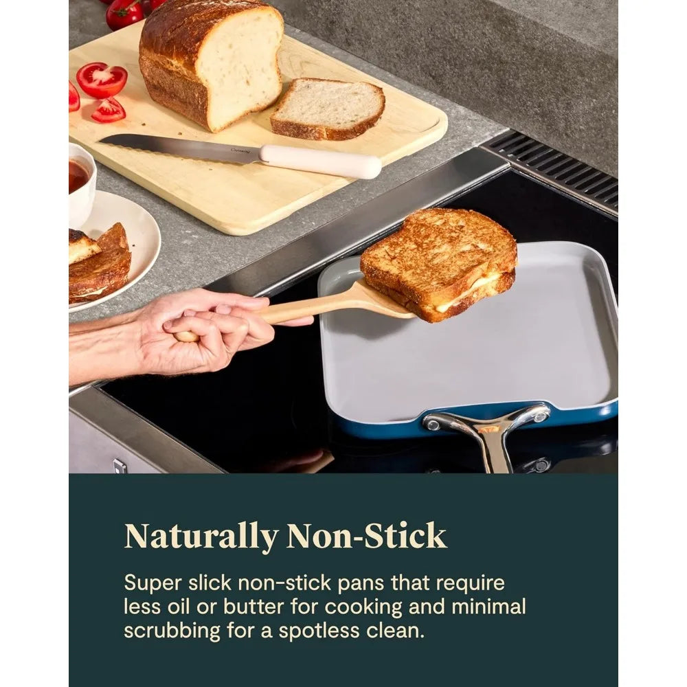 Non-Stick Ceramic Square Cookware Set - Perfect for Griddling, Searing, Roasting, and More