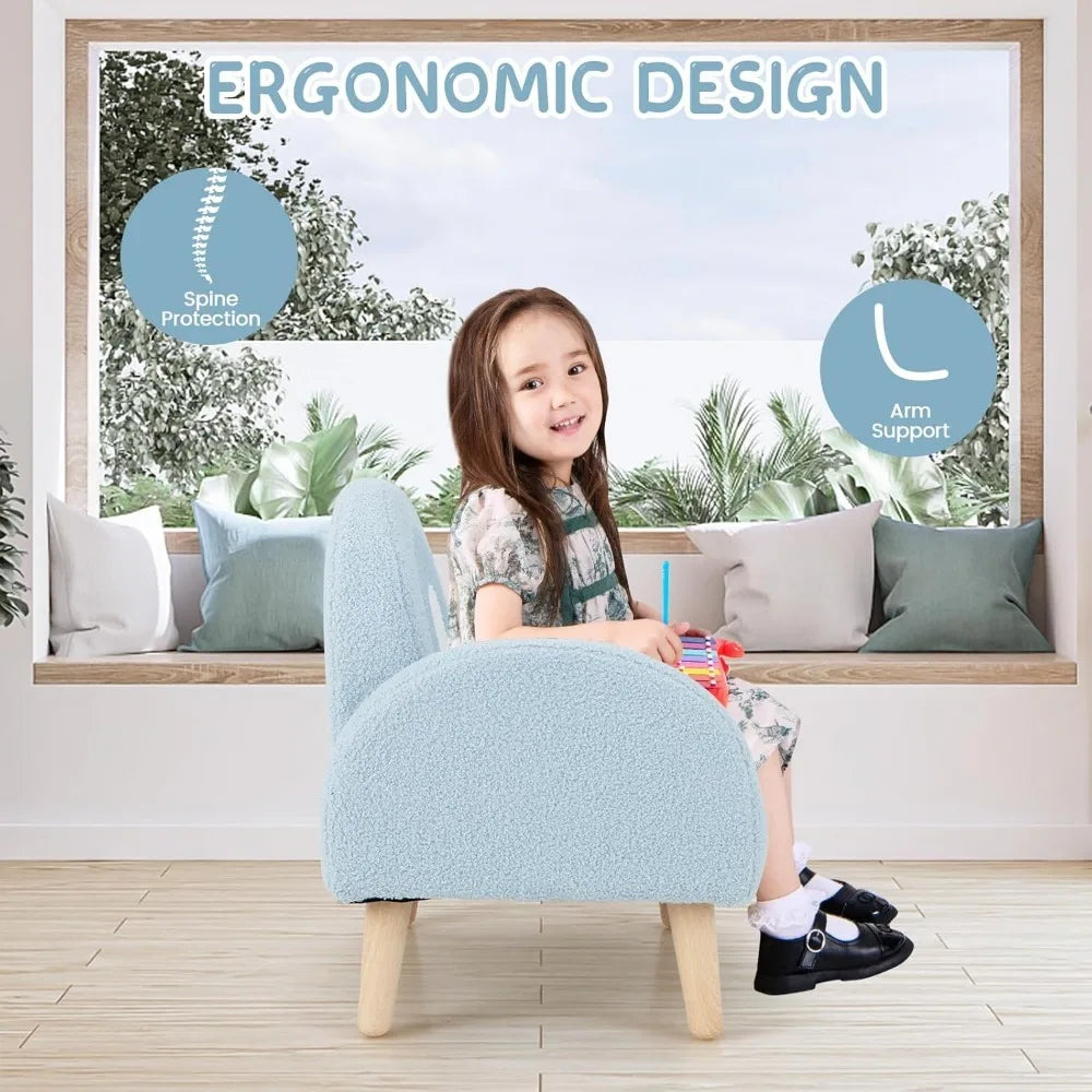 Plush Fabric Upholstered Children's Armchair with Solid Wooden Frame, Anti-Tipping Design