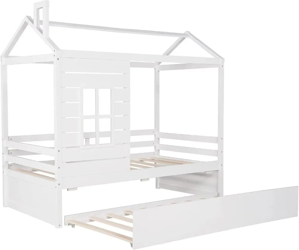 Twin Size House Bed Frame With Twin Size Trundle