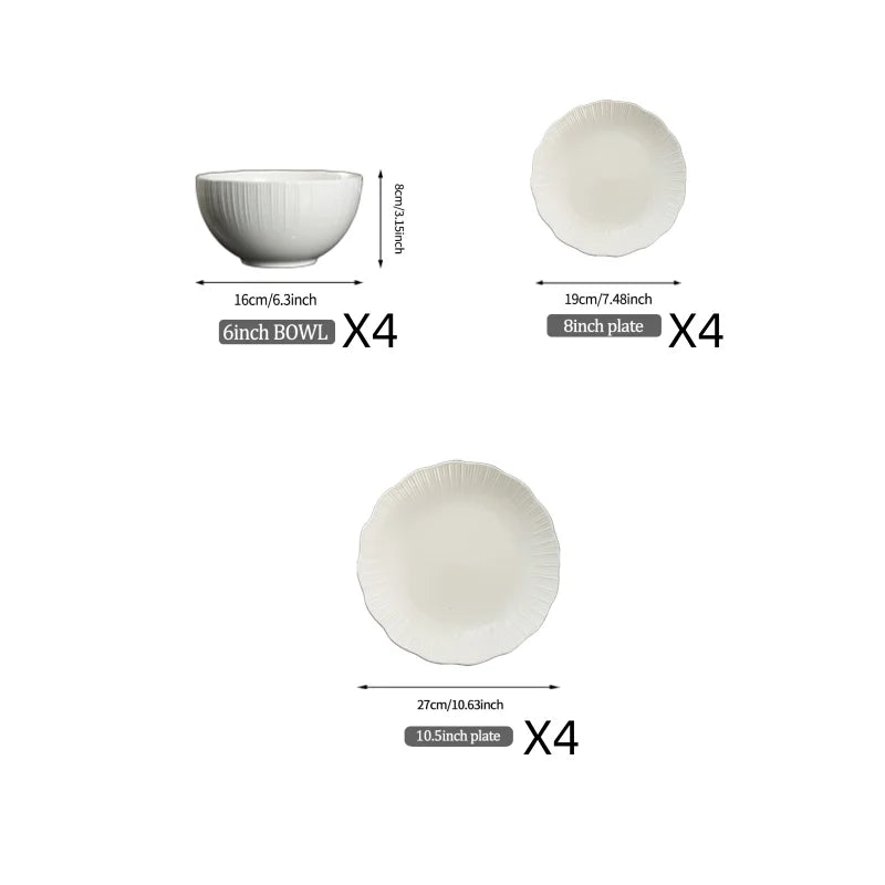 12/20-Piece Elegant White Porcelain Dinner Set