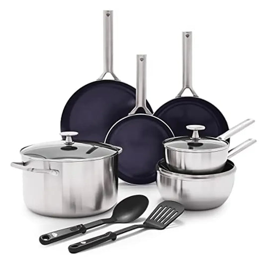 11-Piece Stainless Steel Tri-Ply Diamond Infused Nonstick Cookware Set