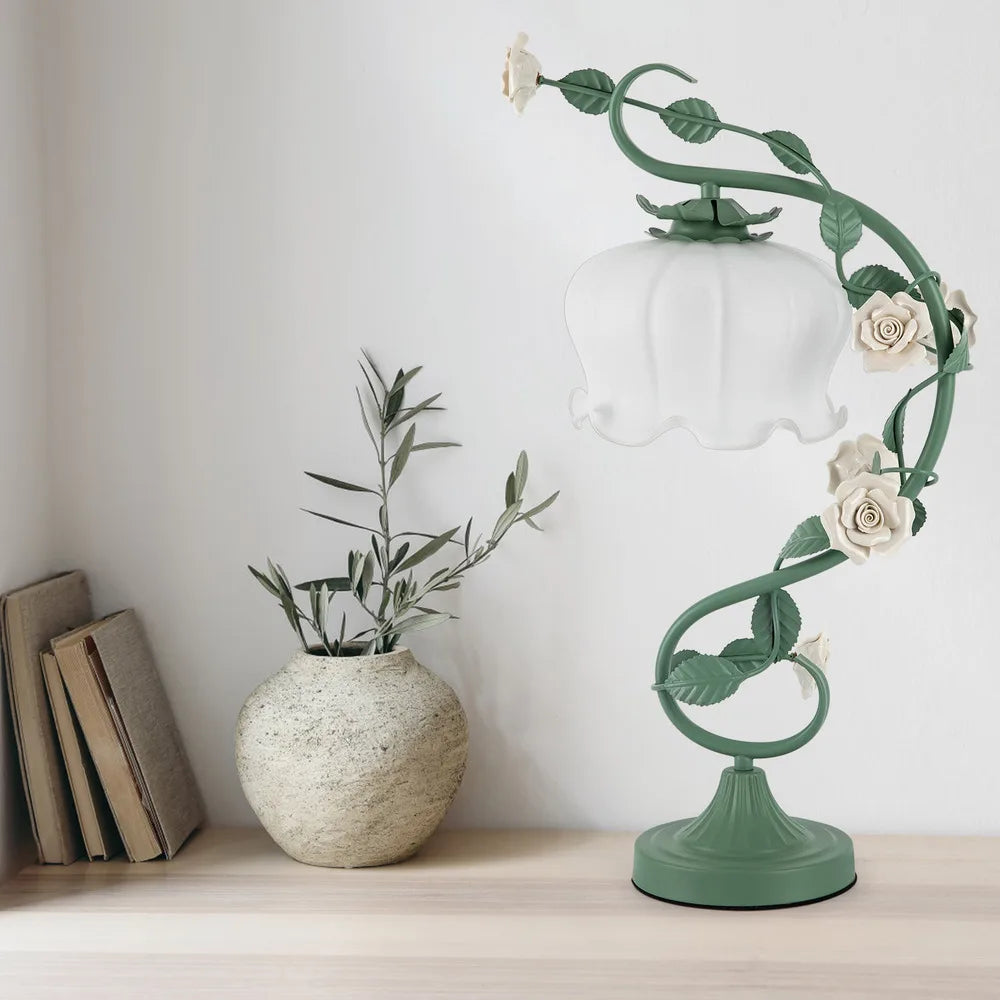 Green Bedside Flower Night Light Table Lamp