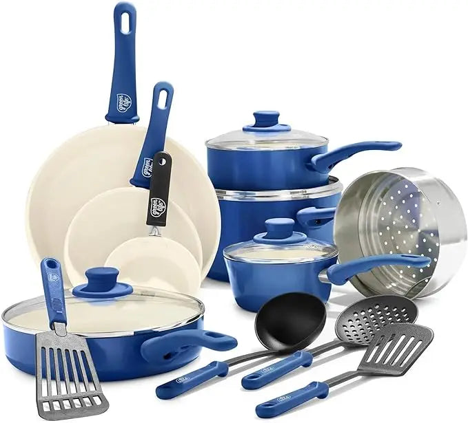 GreenLife- 16 Piece Soft Grip Healthy Ceramic Nonstick Cookware Set (Assorted Colors)