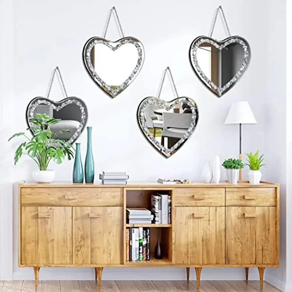 Heart Shaped Crystal Crush Diamond Glass Mirror Set