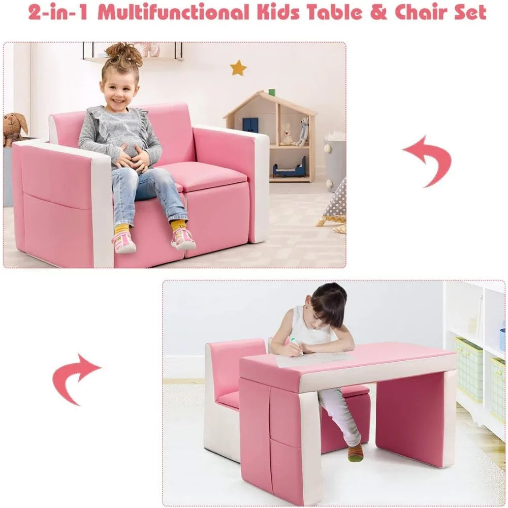 2 in 1 Double Seat Children's Sofa Convert to Table and Two Chairs