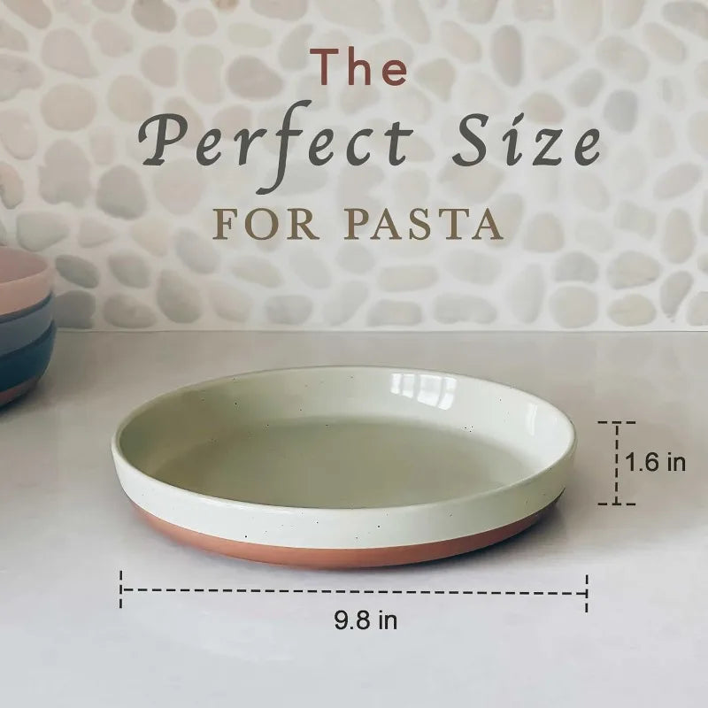 35oz, Ceramic Flat Pasta Bowl, Set of 4