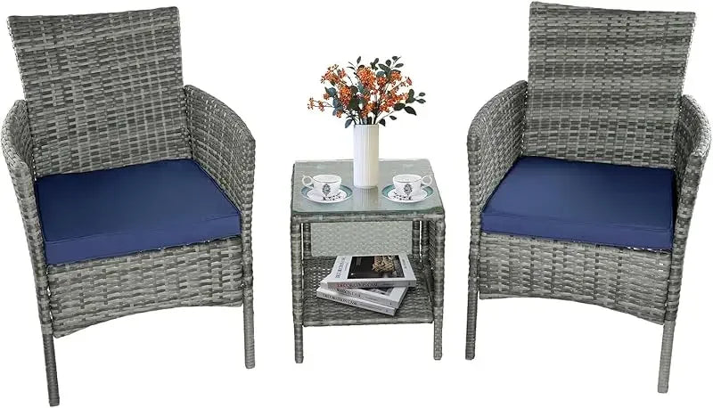 3-Piece Rattan Wicker Chairs with Table