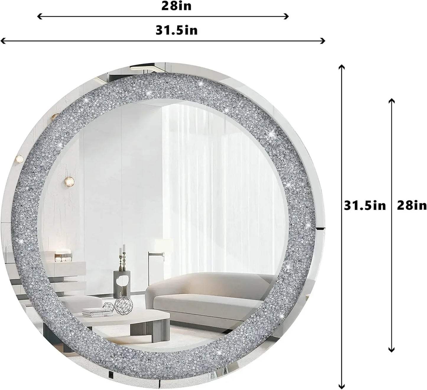 32" Round Crushed Diamond Accent Wall Mirror