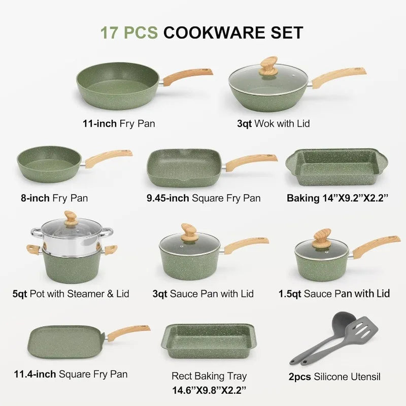 12/17-piece Granite Nonstick Cookware Sets