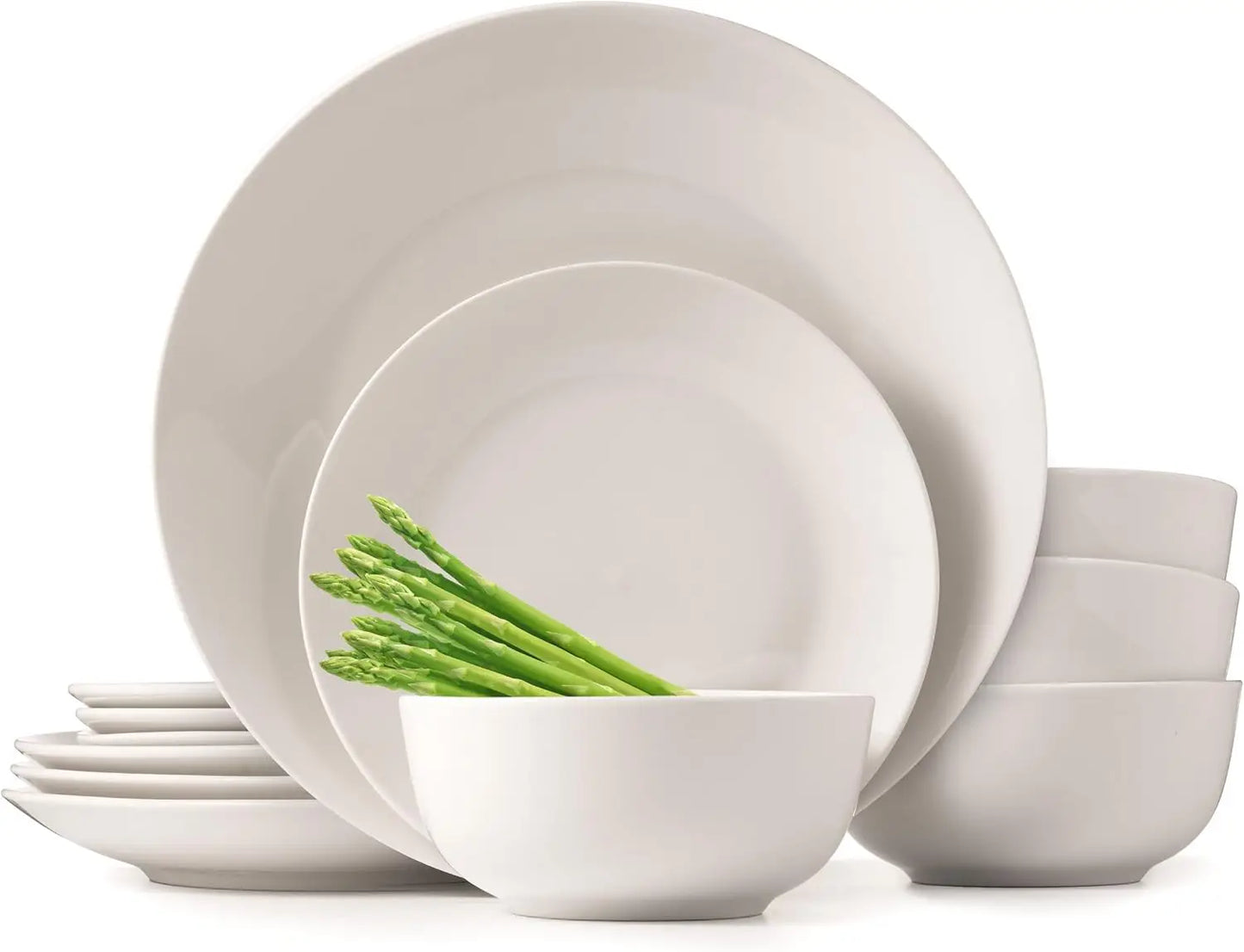 Fine Porcelain Dinnerware Set, Plates and Bowls Set, 12-Piece Service for 4