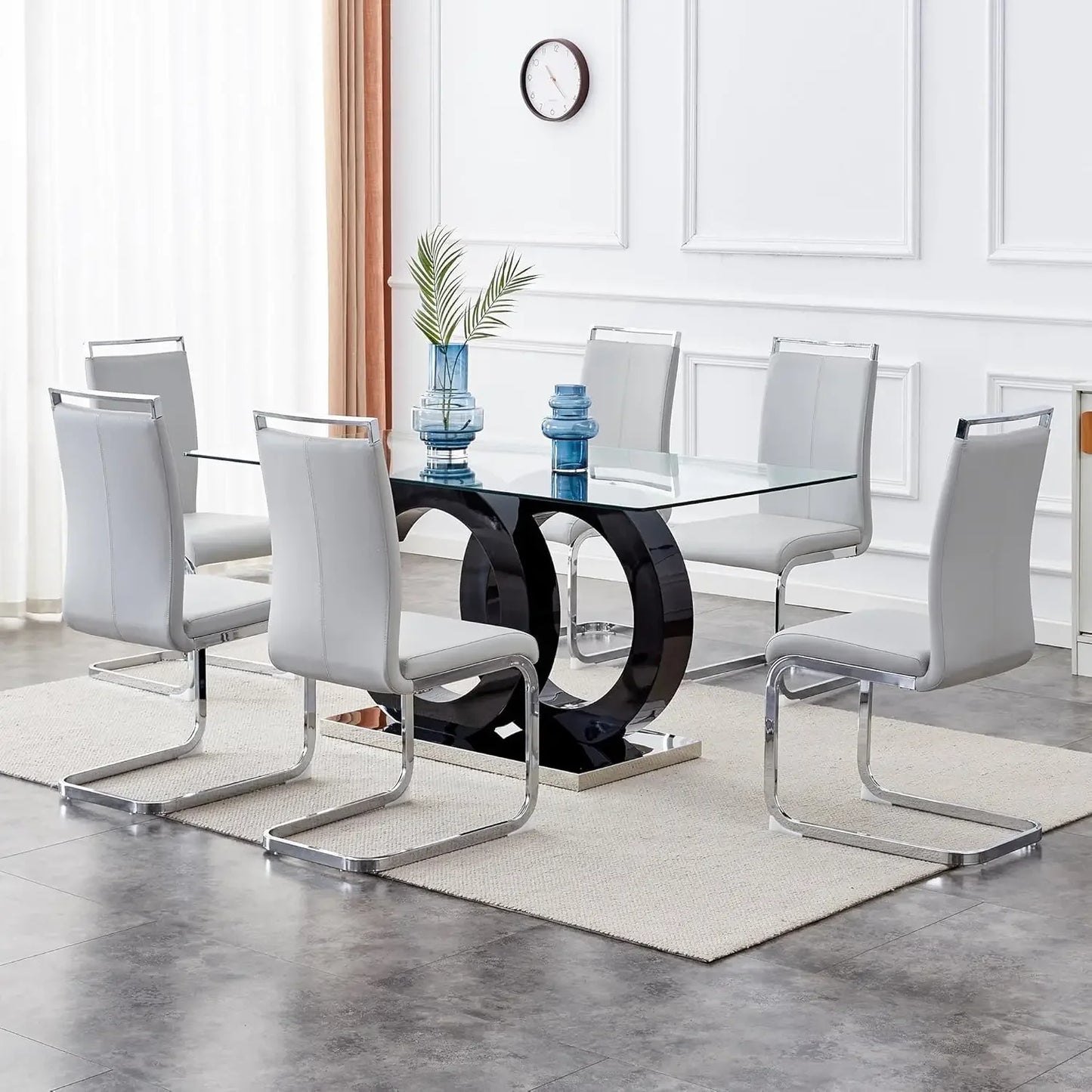 7 Piece Tempered Glass Table Top Dining Table Set