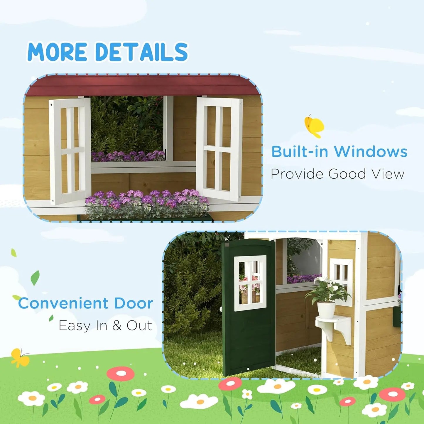 Cozy Cottage Outdoor Playhouse for Kids 3-8 Years,