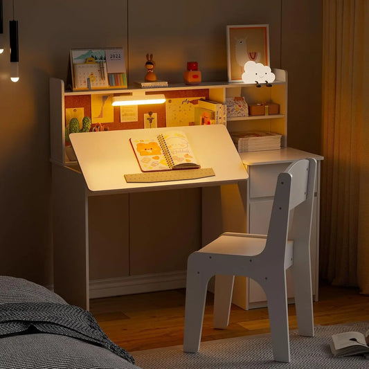 Kid's Study Desk with 3-Color Lights, Tiltable Desktop