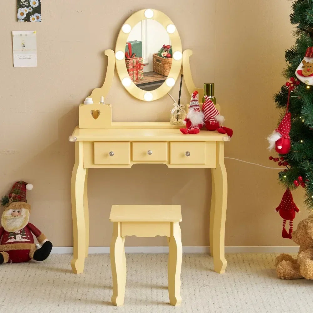 Kids' Mirrored Vanity and Stool Set