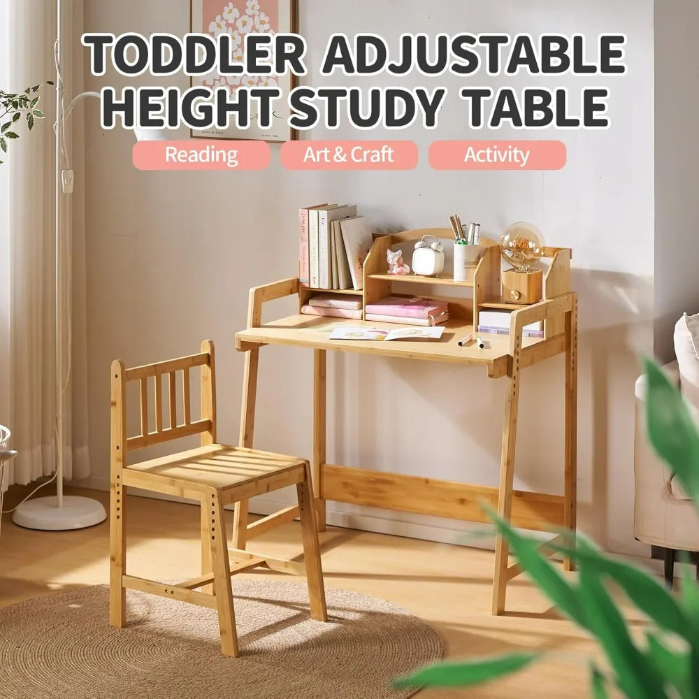 Kids Height Adjustable Bamboo Table and Chair Set