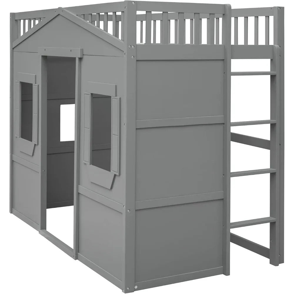 Twin Solid Wood Loft Bed Frame Playhouse