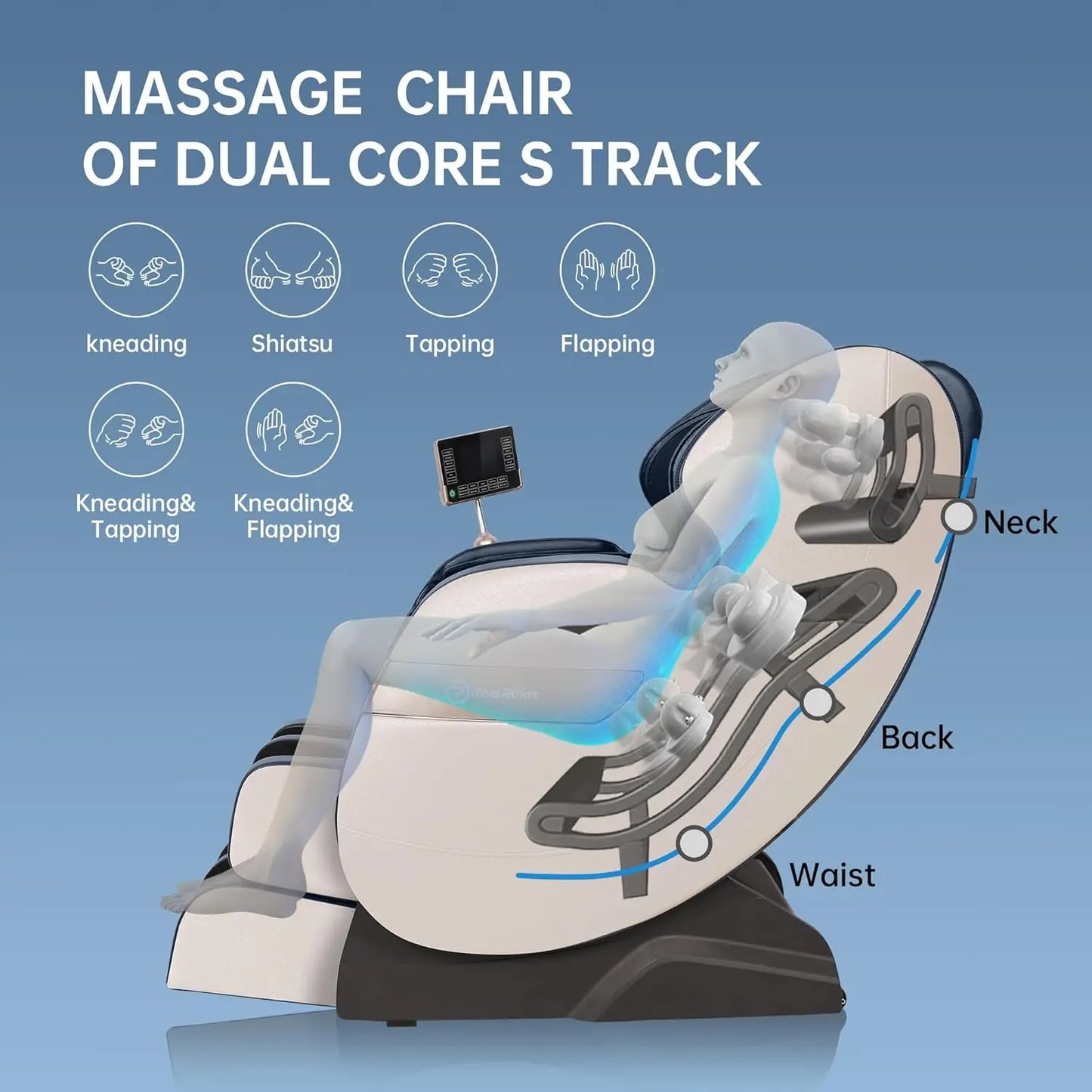 Zero Gravity Massage Chair, with App Control, Bluetooth, Foot Roller, Blue