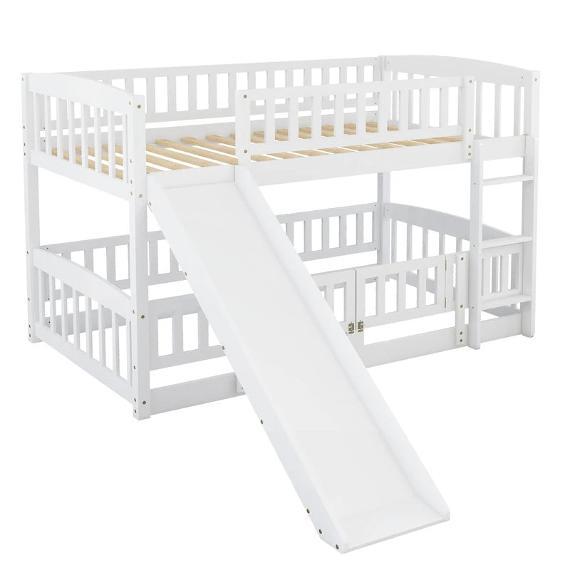 Twin Over Twin White Bunk Bed with Slide