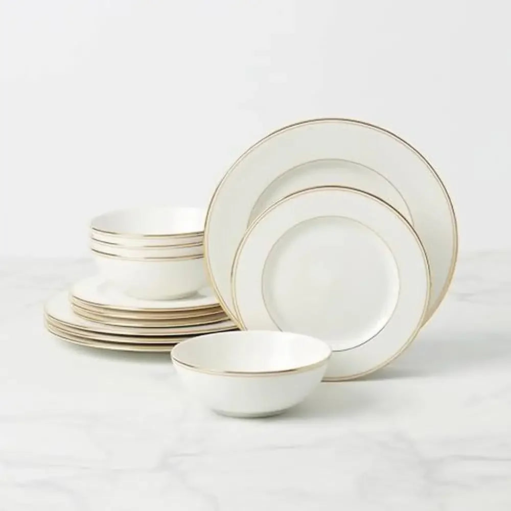 12 Piece Federal Gold Accent Porcelain Dinnerware Set