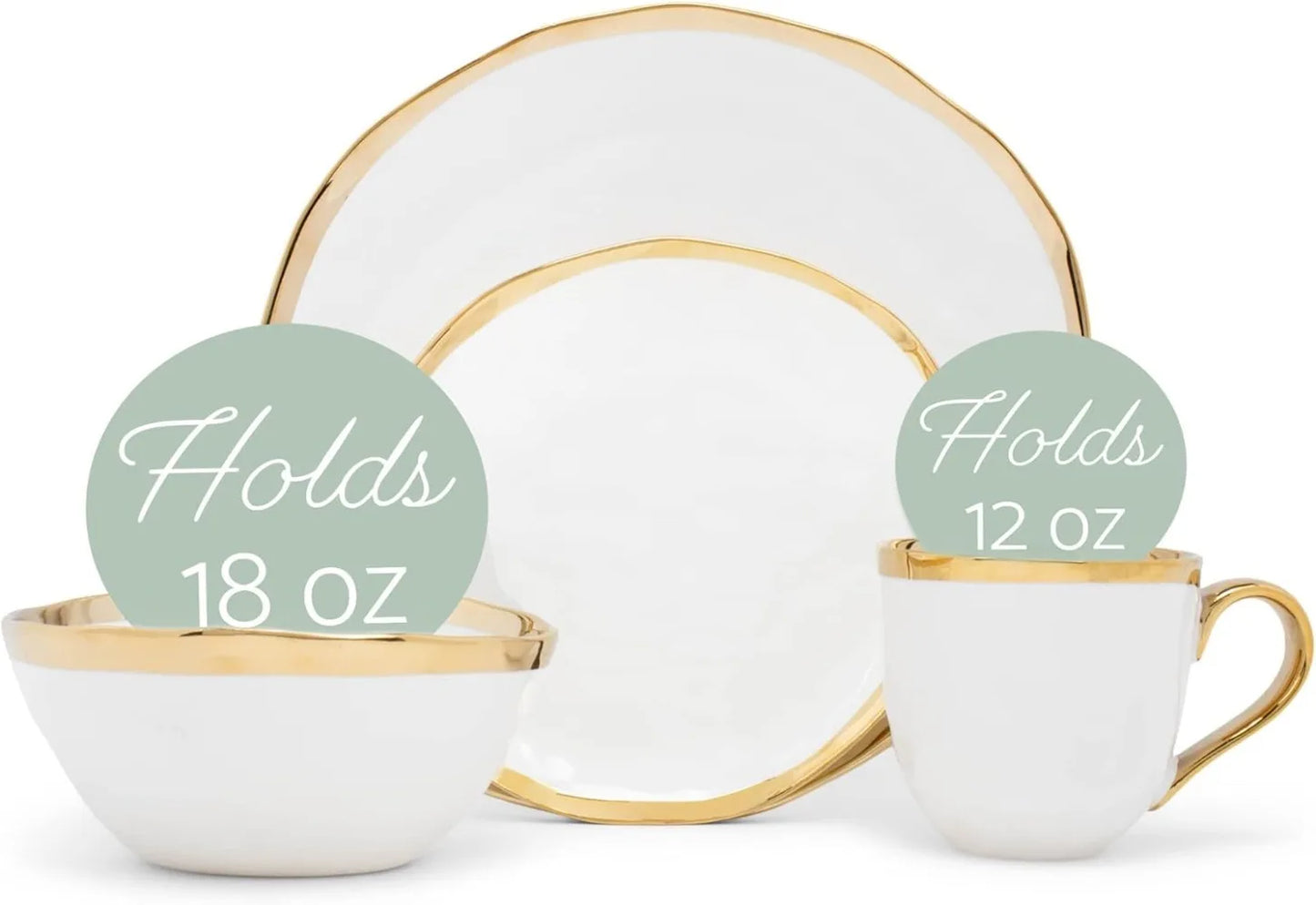 16-Piece Metallic Bubble Porcelain Dinnerware Set - Service for 4, White with Gold