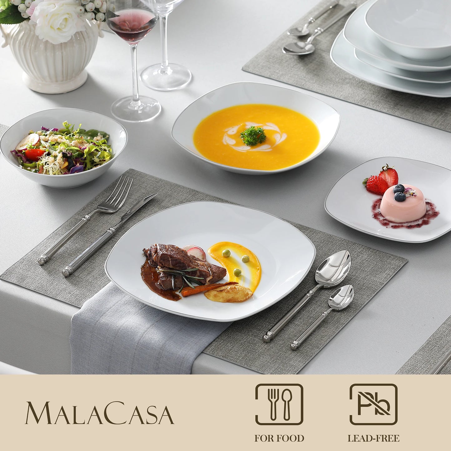 MALACASA ELISA 24/48 Piece Porcelain Dinnerware Set Service for 12/24 Person