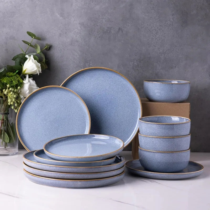 12 Piece Ceramic Dinnerware Set for 4, Scratch Resistant Dishes