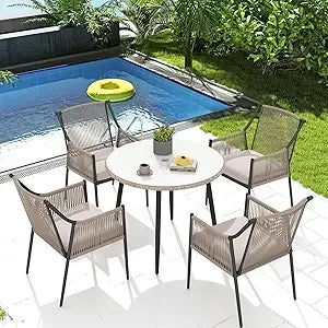 5-Piece All-Weather Twisted Rattan Patio Dining Set