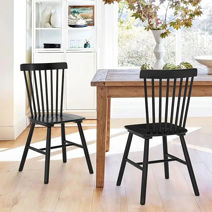 Set of 4, Spindle Back Wooden Chairs for Kitchen and Dining Room, Black