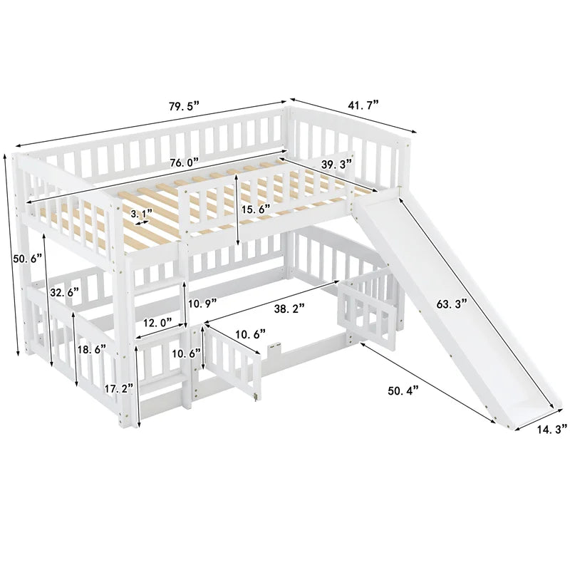 Twin Over Twin White Bunk Bed with Slide