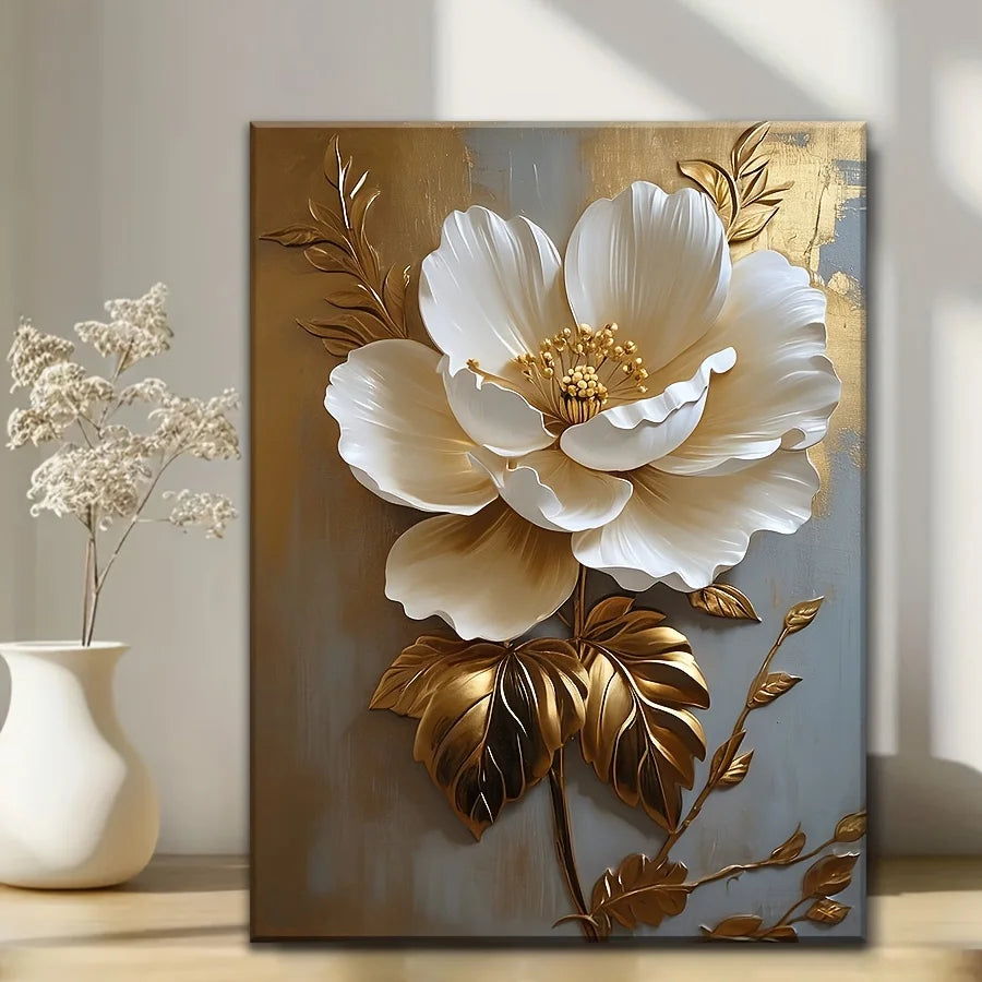 1PC Elegant White Floral Canvas Wall Art (12x16 inch)