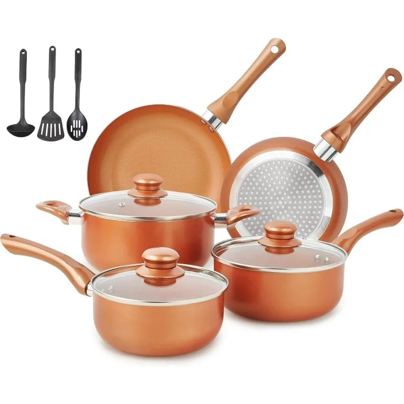 Ultra Nonstick,11 Piece Die-Cast Cookware Set with Frying Pan, Sauce Pan, Stockpot, Stay Cool Handle