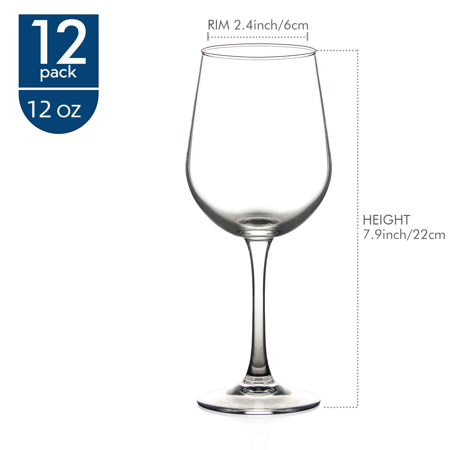 Set of 12 Shock Resistant Tempered Wine Glasses