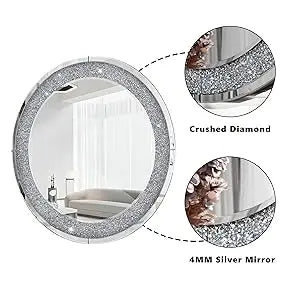 32" Round Crushed Diamond Accent Wall Mirror