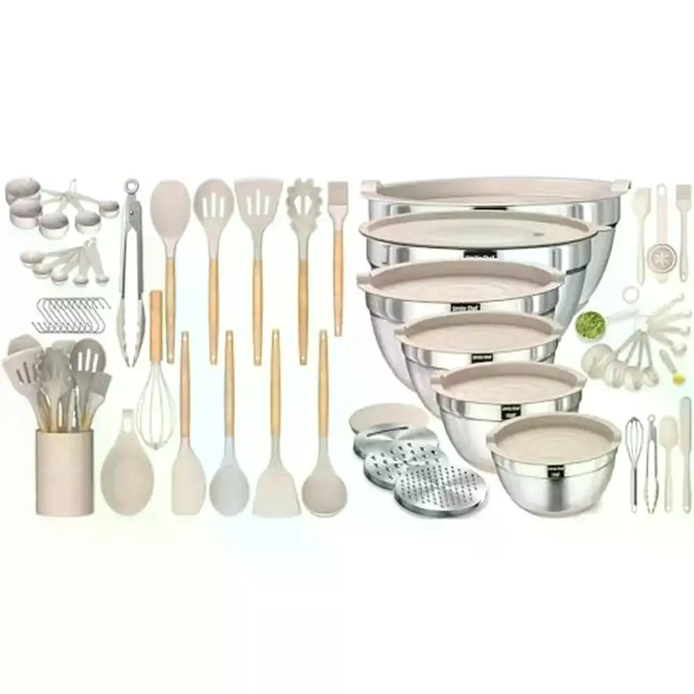 33-Piece Wooden Handle Silicone Kitchen Utensils Set