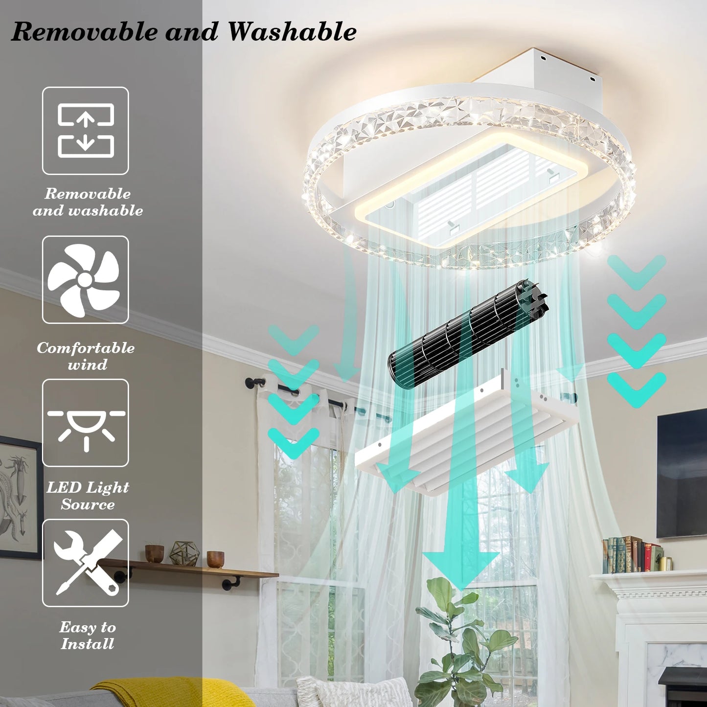 19.7" Modern Crystal LED 2-in-1 Ceiling Fan Light