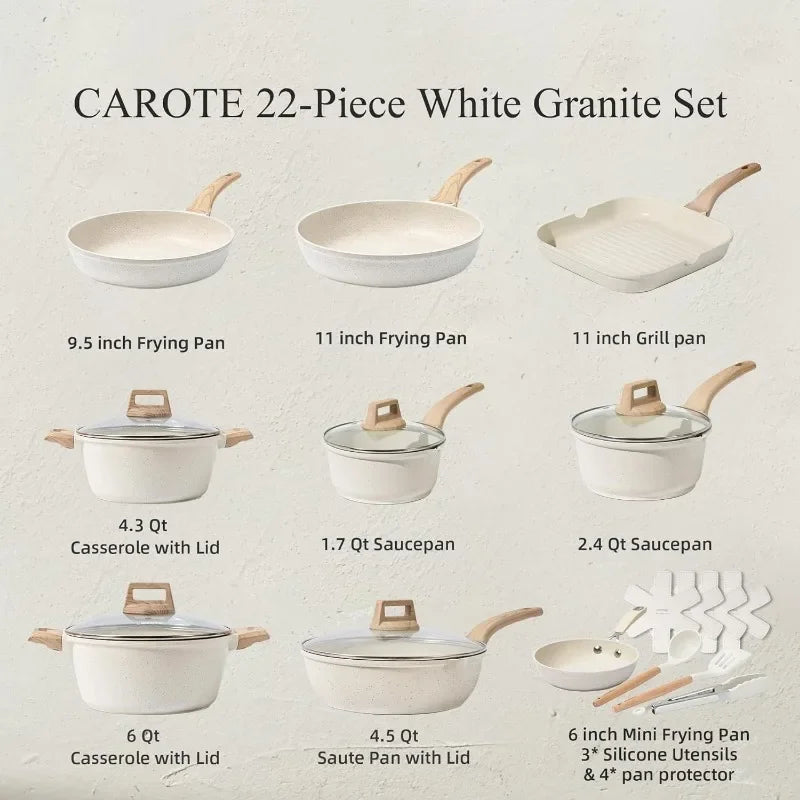 CAROTE 21Pcs Nonstick Cookware Sets