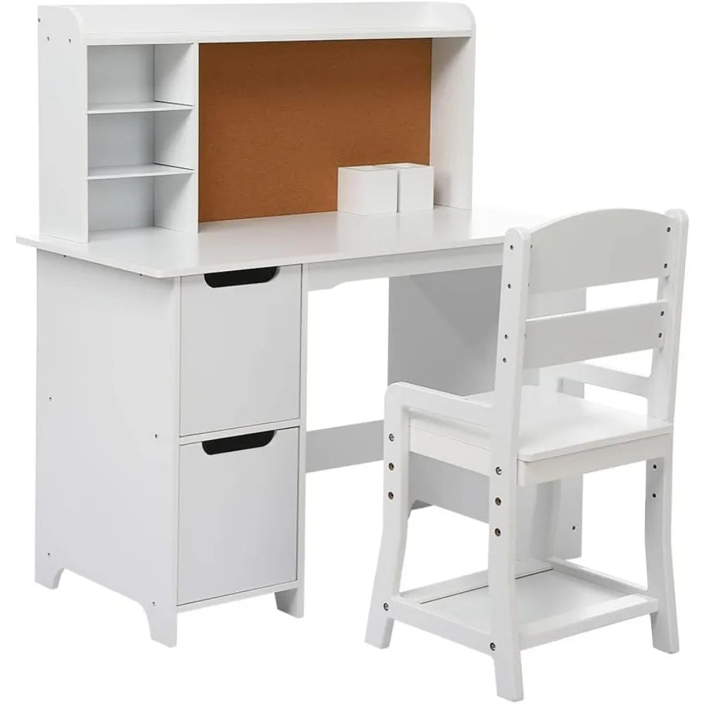 Kid's Study Desk with Chair for 3-8 Years Old, Study Writing Table for Home School Use
