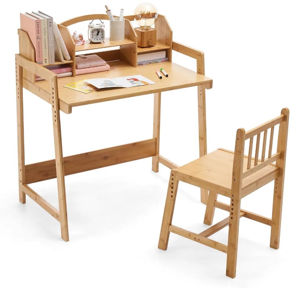 Kids Height Adjustable Bamboo Table and Chair Set