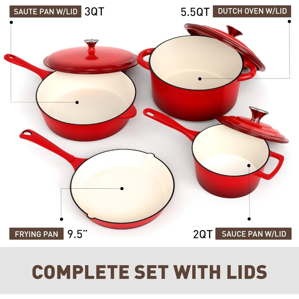 Red Enamel Heavy Duty Cast Iron 7-Piece Cookware Set