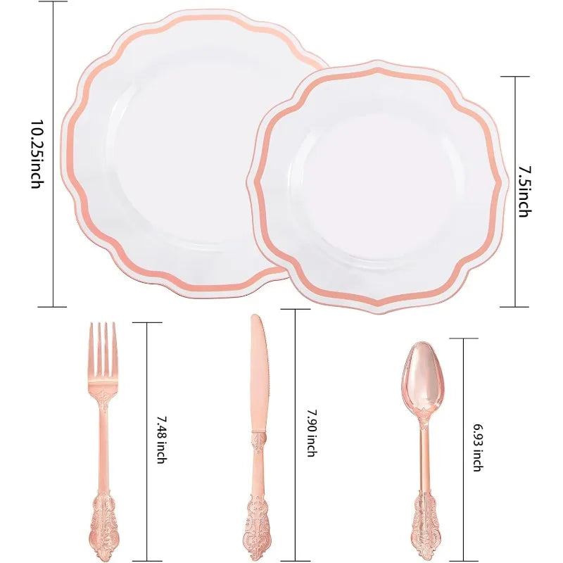 150PCS  Plastic Plates& Silverware-Include 30Dinner Plates, 30Salad plates, 90 Disposable Utensils