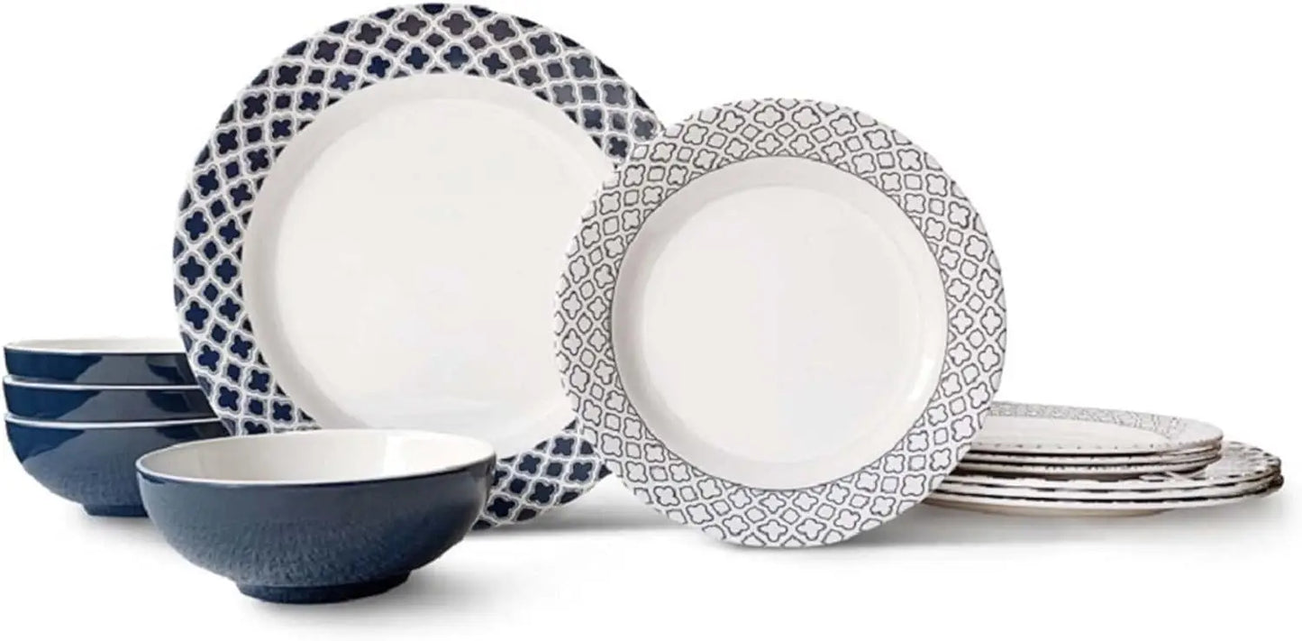 12-Piece Melamine Dinnerware Set - Service for 4, BPA free and dishwasher safe