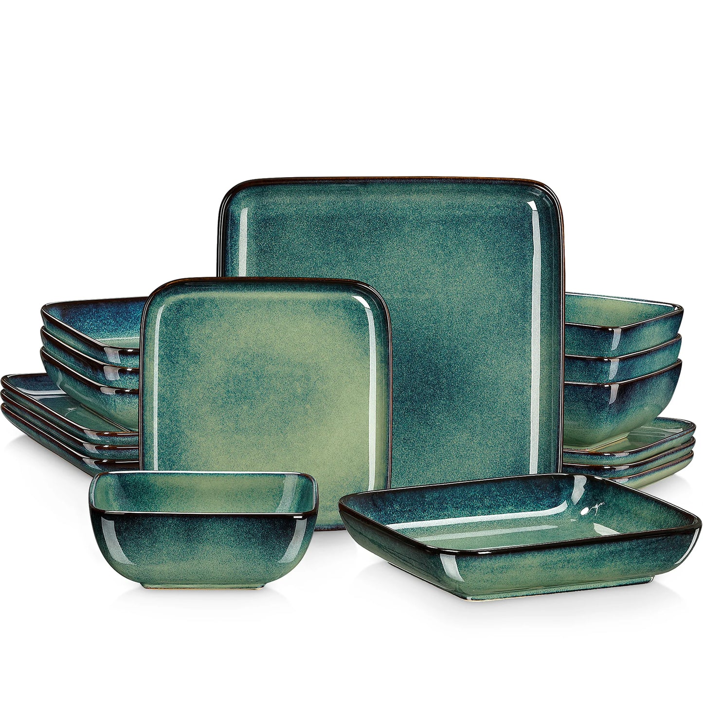 Ceramic 16 Piece Square Kiln Change Glaze Dinnerware Set