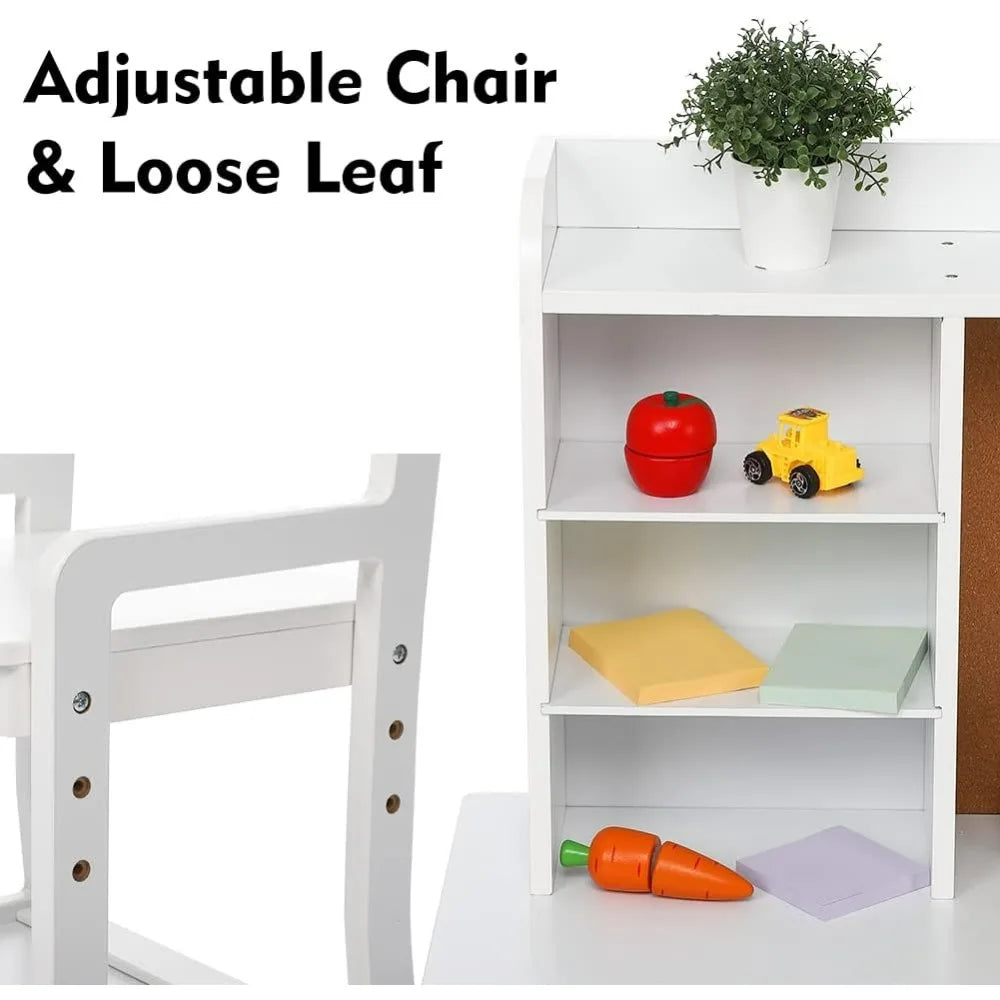 Kid's Study Desk with Chair for 3-8 Years Old, Study Writing Table for Home School Use