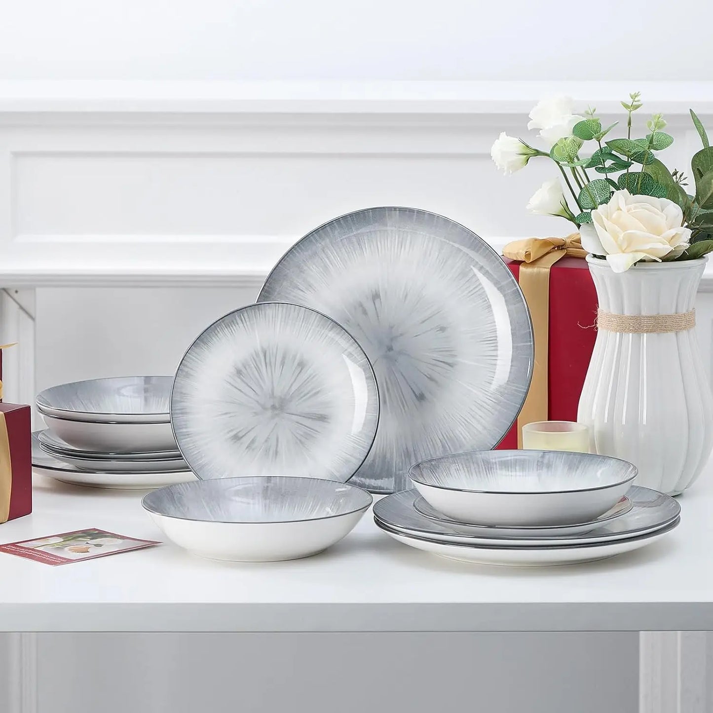 12 Piece Round Premium Porcelain Dinnerware Set ,Service for 4