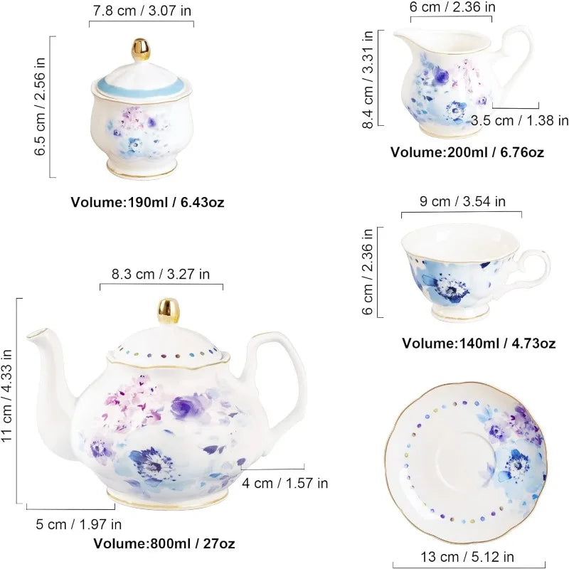 Floral Porcelain Tea Set, Service for 6